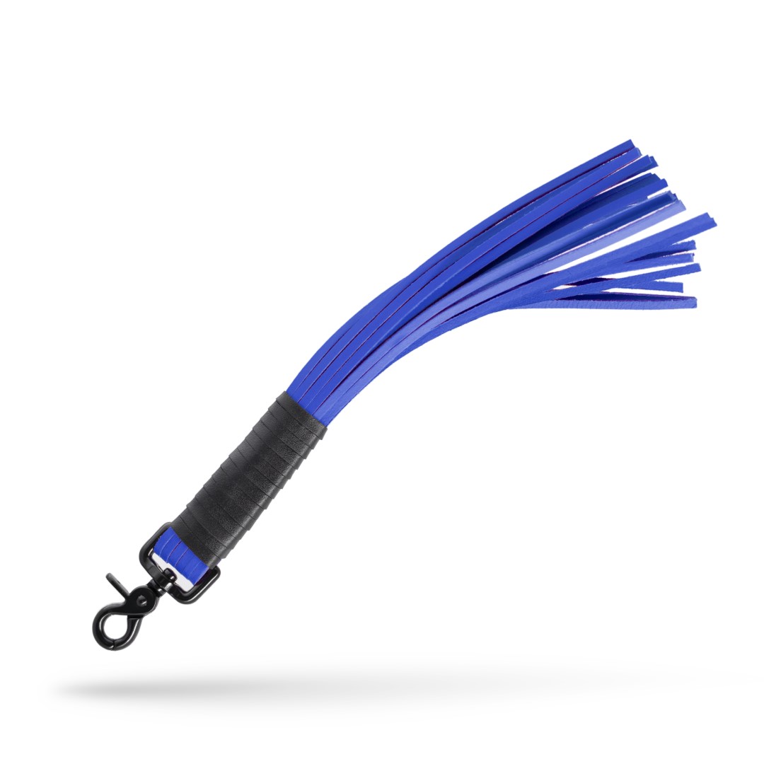 Lederpeitsche mit Karabiner Schwarz/Blau