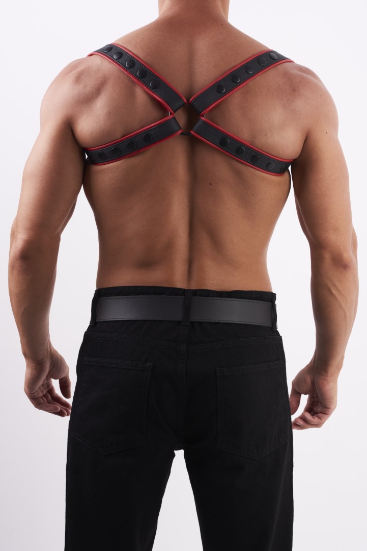HighQuality - Soft Leder Schulter Harness Schwarz/Rot